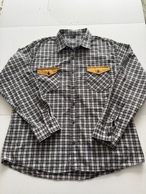 Western Men's Gray Plaid Button-Down Shirt with rhinestone, embroiderey